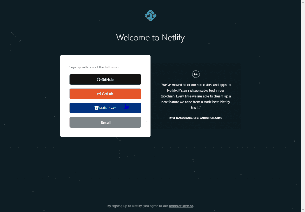 How to sign up on netlify